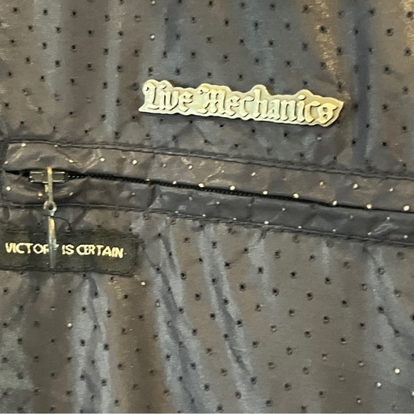 Live Mechanics Moto Jacket Well Established Black Striped Windbreaker XLarge Vtg - Picture 7 of 14
